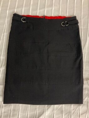 Vintage USA Wild Punch Skirt 13 Black Solid Buckle Skinny Bodycon Y2K Stretchy